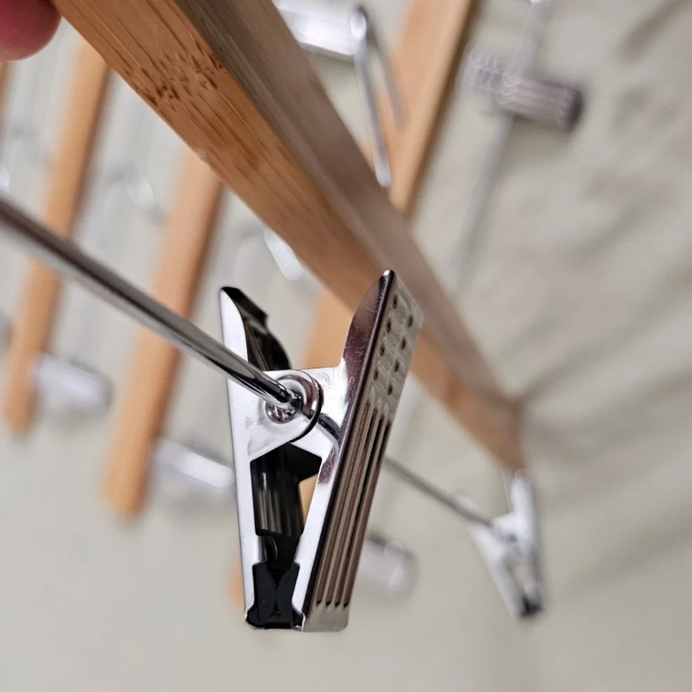 5 Piece Bamboo Hardwood Adjustable Chrome Sleek Clip Pant Hangers Swivel Hook